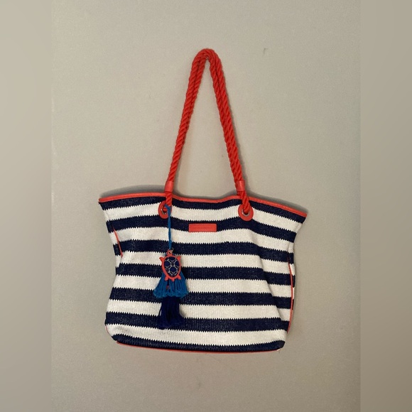 Vera Bradley Handbags - Vera Bradley Navy Blue and White Stripe Large Tote Bag